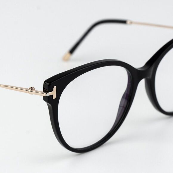 Tom Ford Women Eyeglasses Black Rose Gold Blue Light Block Round FT5770 001 NEW